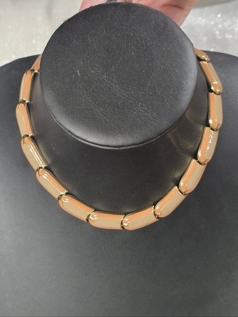Vintage Lanvin Paris Gold-Tone Taupe & Tan Link Collar Choker Necklace